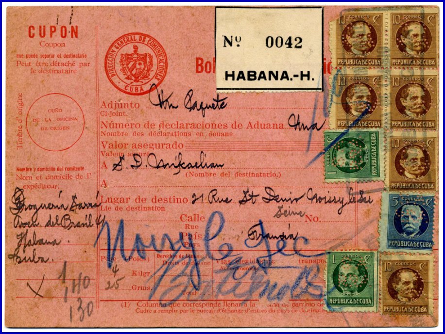 1920's SARRA Perfin customs declaration form